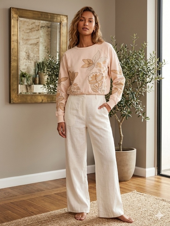 Anthropologie Sweaters - Anthropologie beaded floral embroidered cottage-core romantic sweatshirt XXS